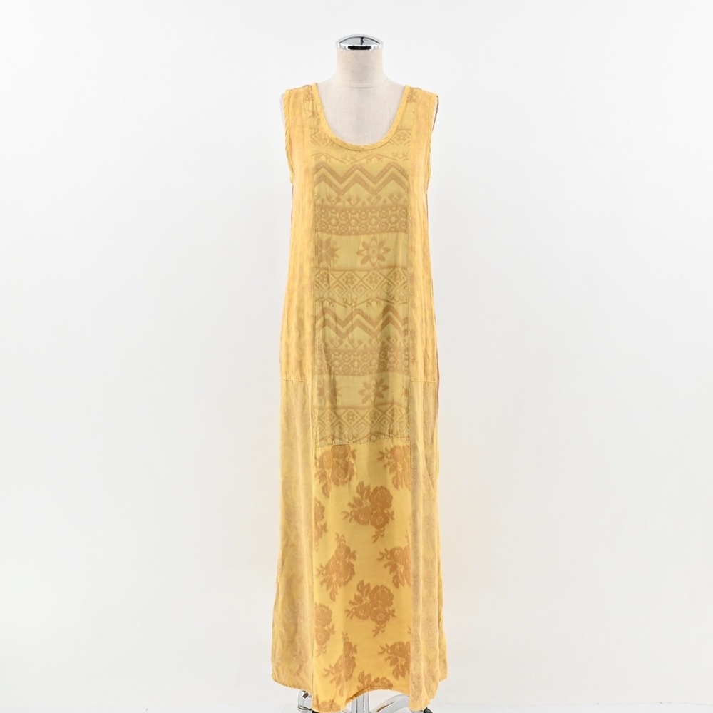 Citron Bohemian Dress Womens Size M Boho Jacquard Sleeveless Yellow Maxi Shift